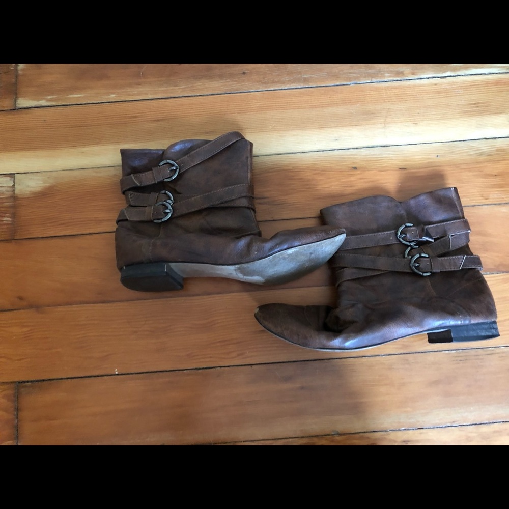 Brown leather ankle boots